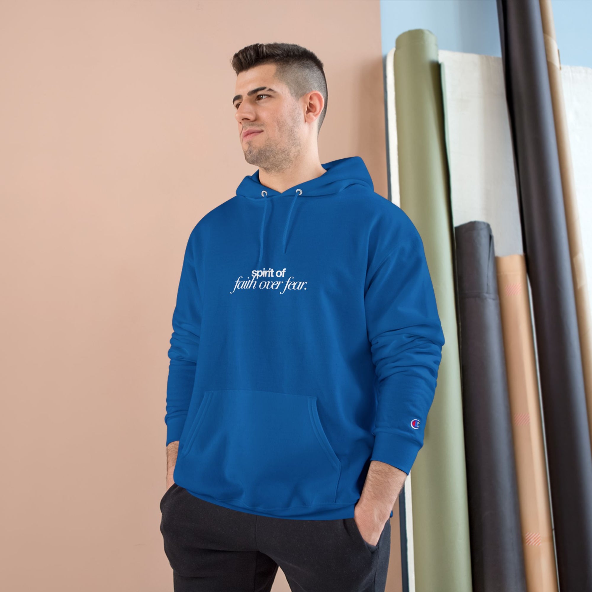 Inspirational Champion Hoodie - Spirit of Faith over Fear, Motivational Gift, Athleisure, Empowerment Apparel, Cozy Comfort