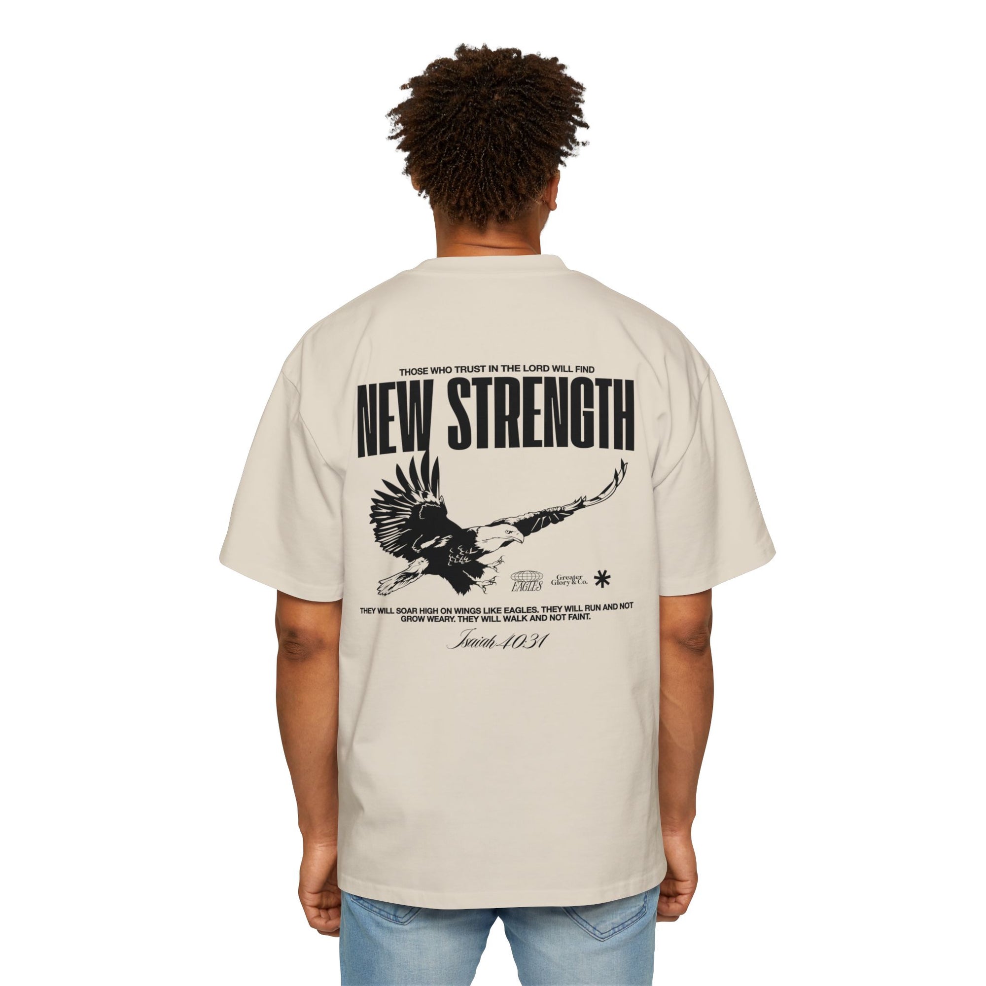 Soar with Strength – Oversized Tee Inspired by Isaiah 40:31 Men's Heavy Oversized Tee: Empowering Graphic Tee, Casual Streetwear, Unisex Comfort Shirt, Inspiring Gift for Him