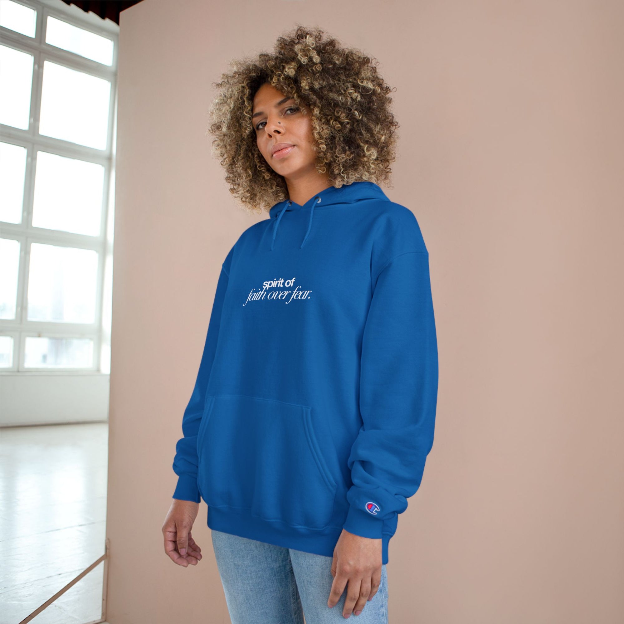 Inspirational Champion Hoodie - Spirit of Faith over Fear, Motivational Gift, Athleisure, Empowerment Apparel, Cozy Comfort