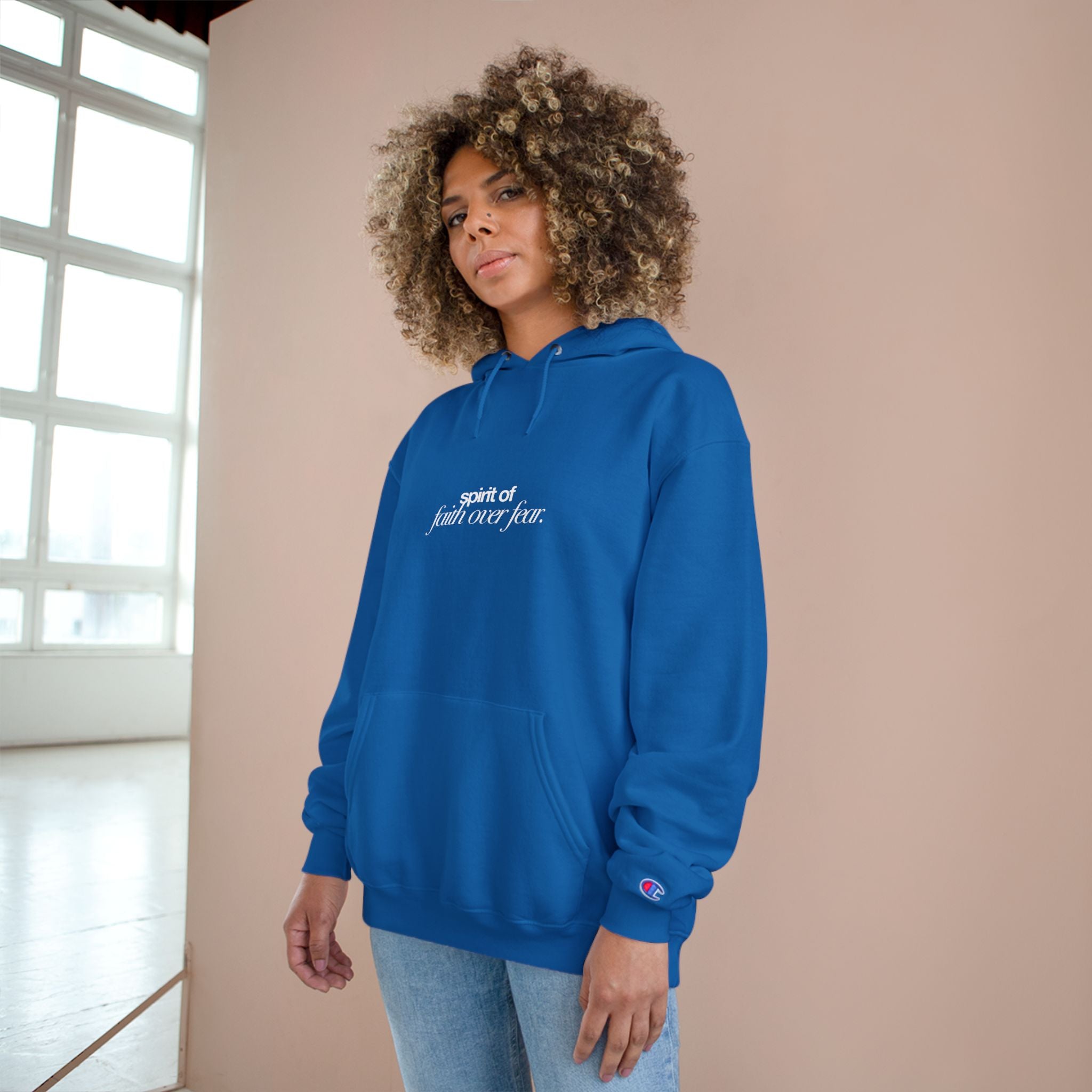 Inspirational Champion Hoodie - Spirit of Faith over Fear, Motivational Gift, Athleisure, Empowerment Apparel, Cozy Comfort