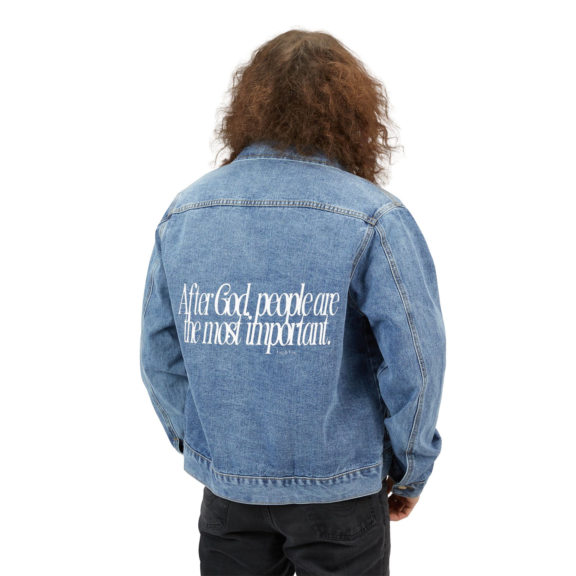AFTER GOD... Men's Denim Jacket with Inspirational Quote | Casual Streetwear, Unisex Fashion, Gift for Him, Everyday Wear, Trendy Layering