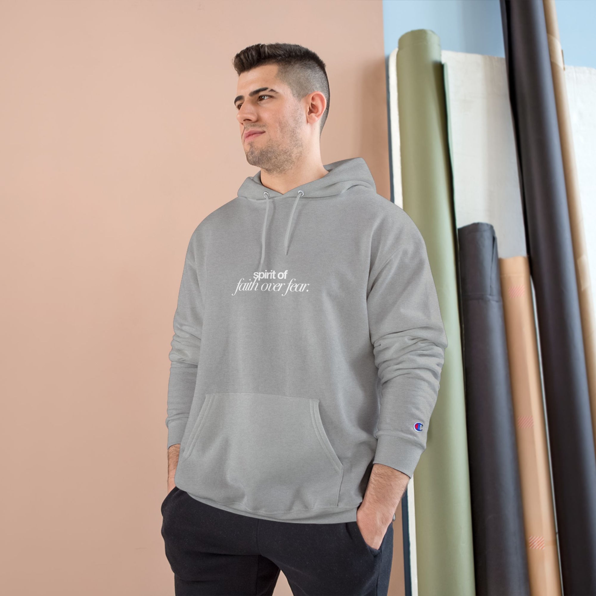 Inspirational Champion Hoodie - Spirit of Faith over Fear, Motivational Gift, Athleisure, Empowerment Apparel, Cozy Comfort