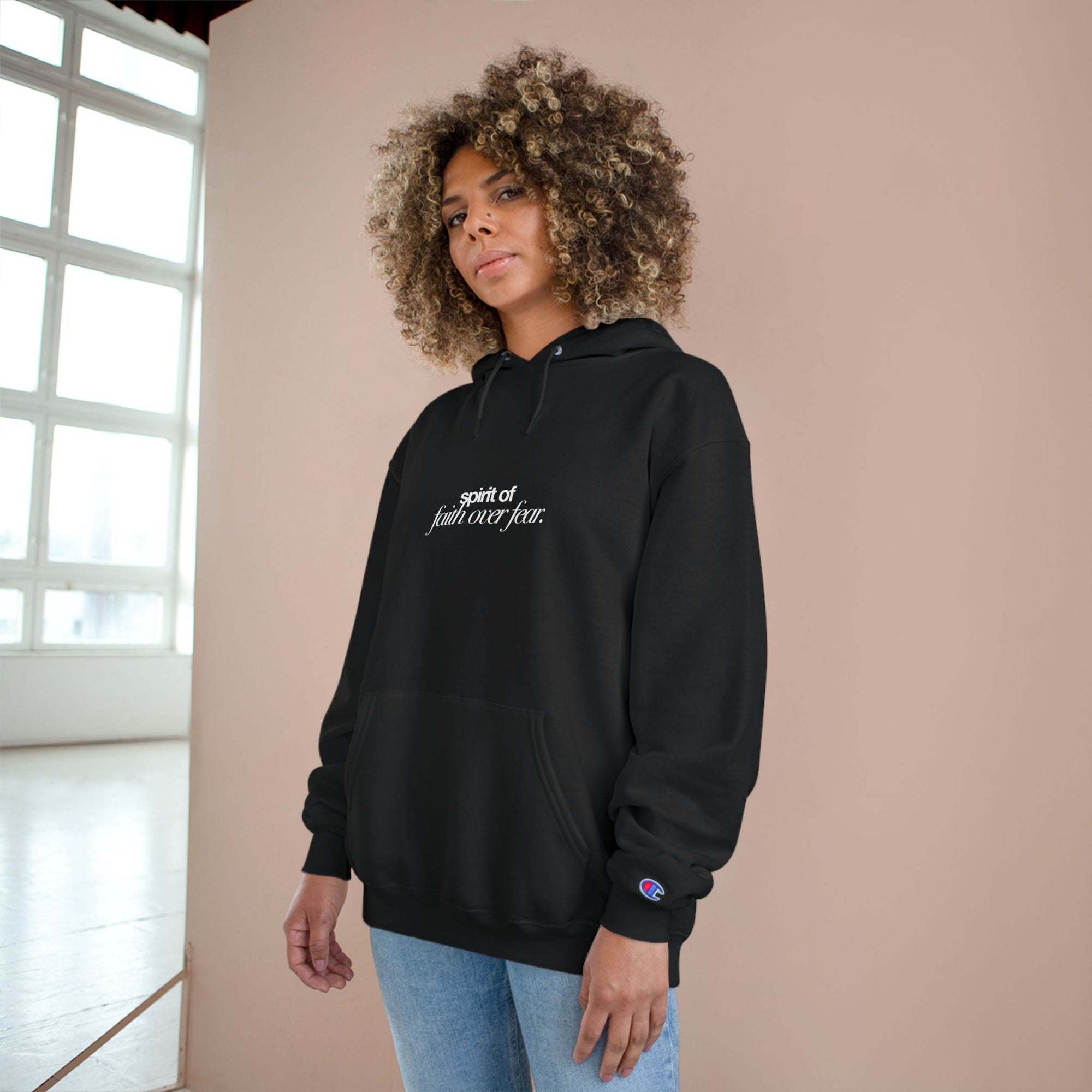 Inspirational Champion Hoodie - Spirit of Faith over Fear, Motivational Gift, Athleisure, Empowerment Apparel, Cozy Comfort