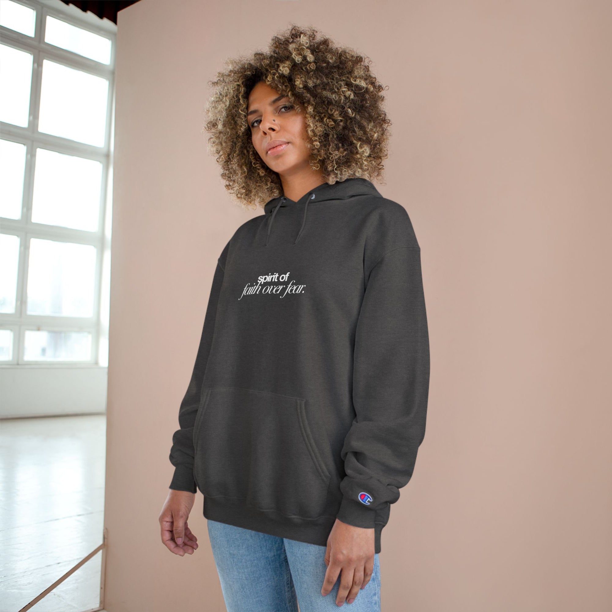 Inspirational Champion Hoodie - Spirit of Faith over Fear, Motivational Gift, Athleisure, Empowerment Apparel, Cozy Comfort