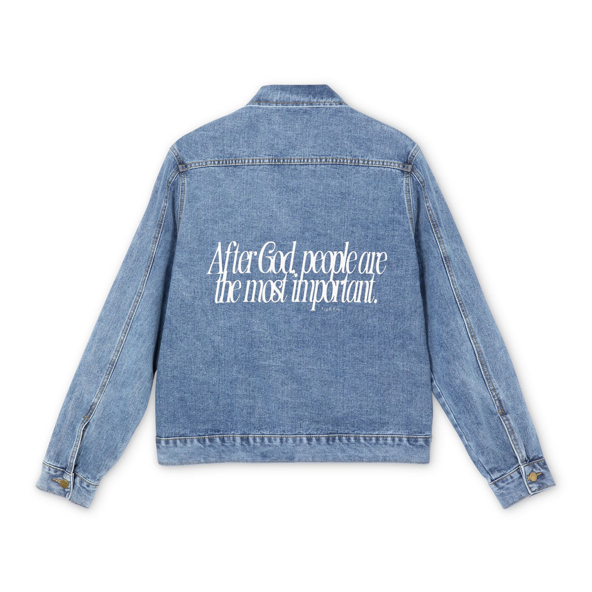 AFTER GOD... Men's Denim Jacket with Inspirational Quote | Casual Streetwear, Unisex Fashion, Gift for Him, Everyday Wear, Trendy Layering