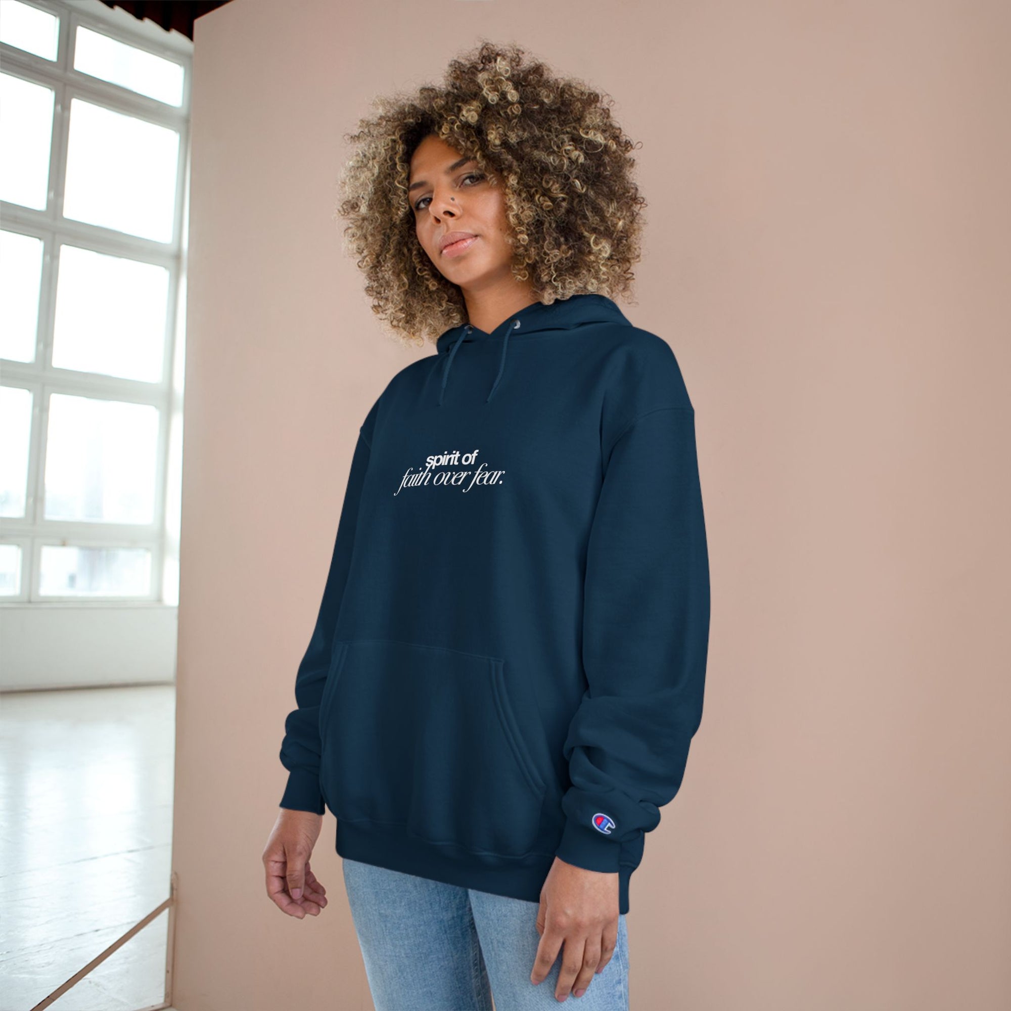 Inspirational Champion Hoodie - Spirit of Faith over Fear, Motivational Gift, Athleisure, Empowerment Apparel, Cozy Comfort
