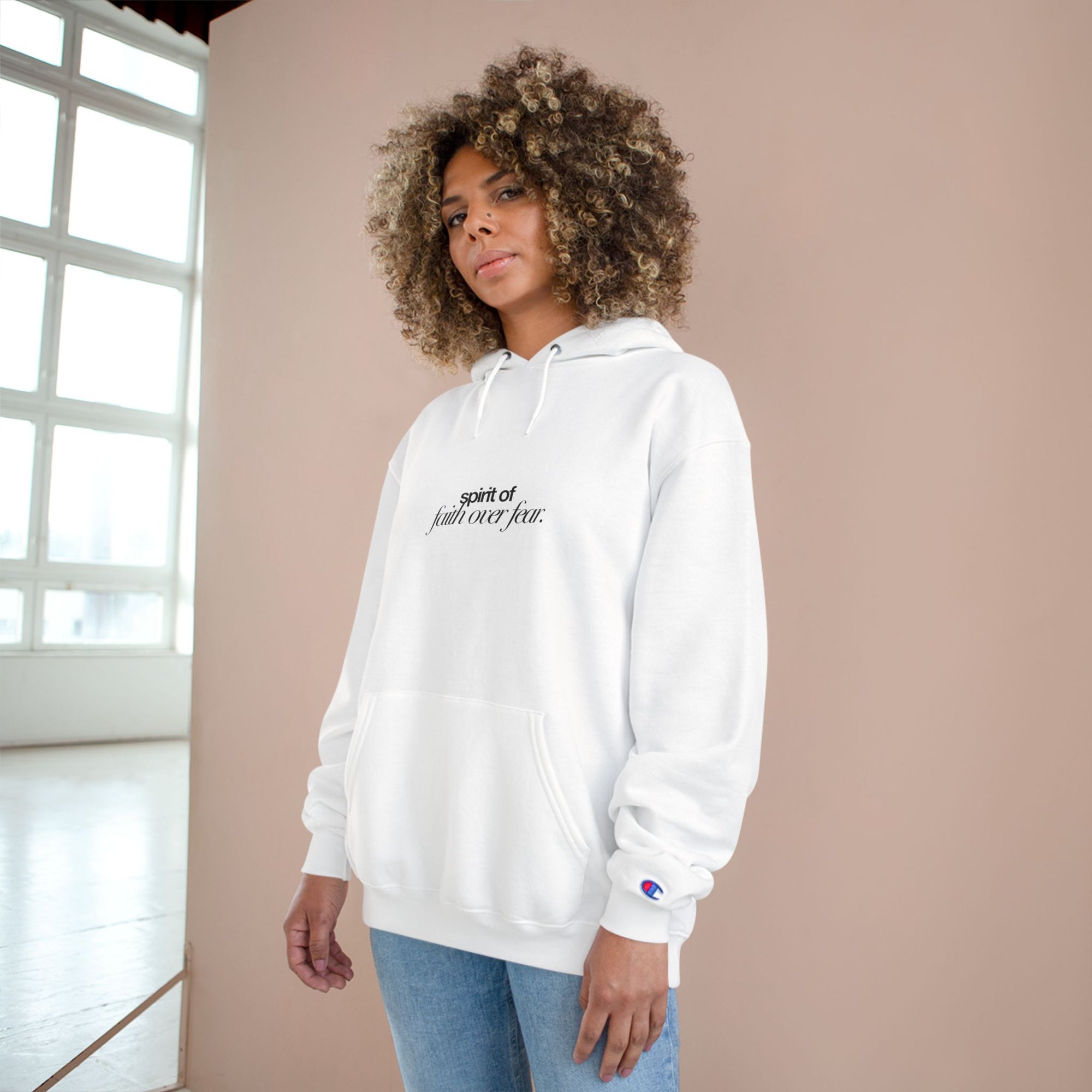 Inspirational Champion Hoodie - Spirit of Faith over Fear, Motivational Gift, Athleisure, Empowerment Apparel, Cozy Comfort