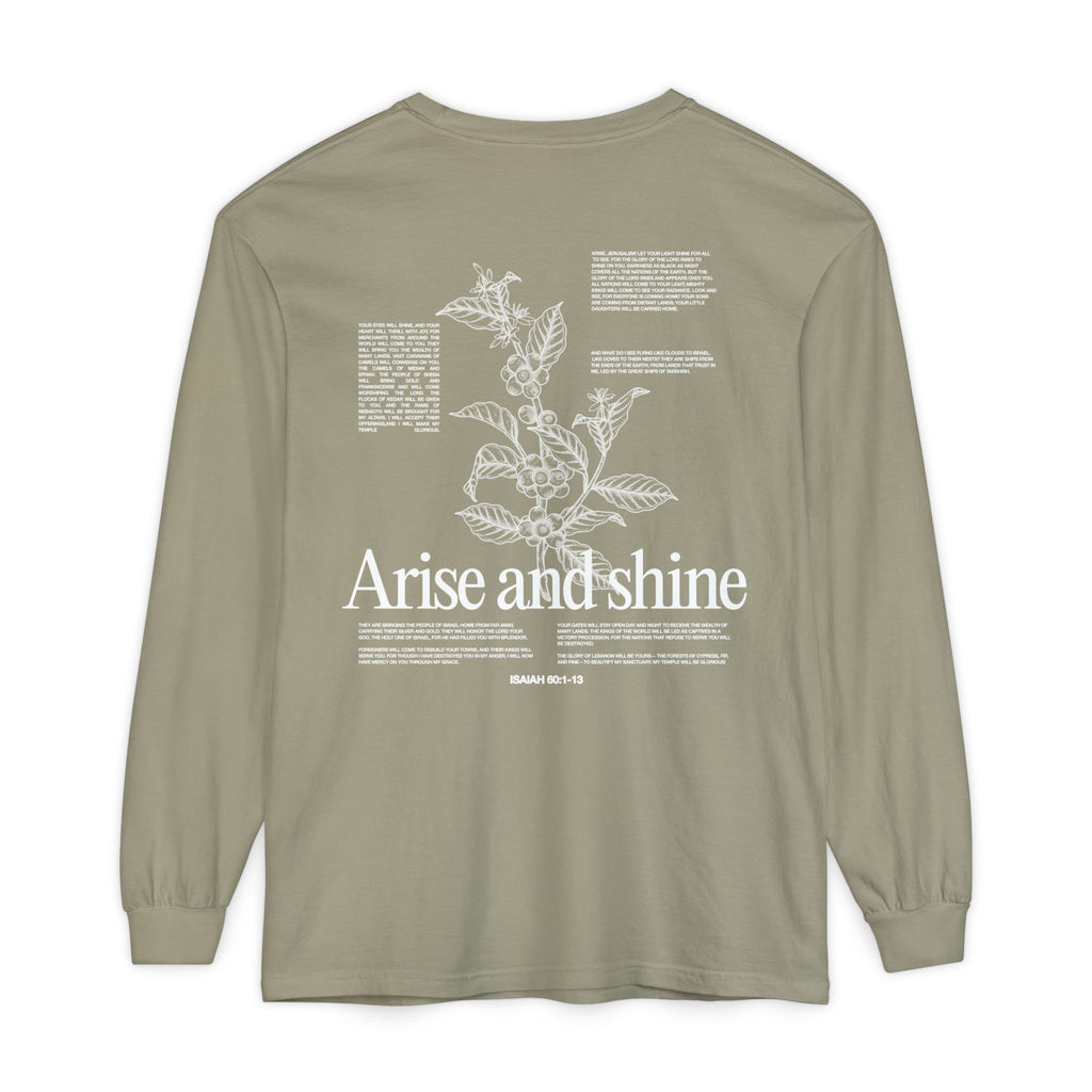 Arise and shine Long Sleeve T-Shirt, Positive Affirmation Tee, Gift for Her, Botanical Design, Everyday Wear, Spring Fashion
