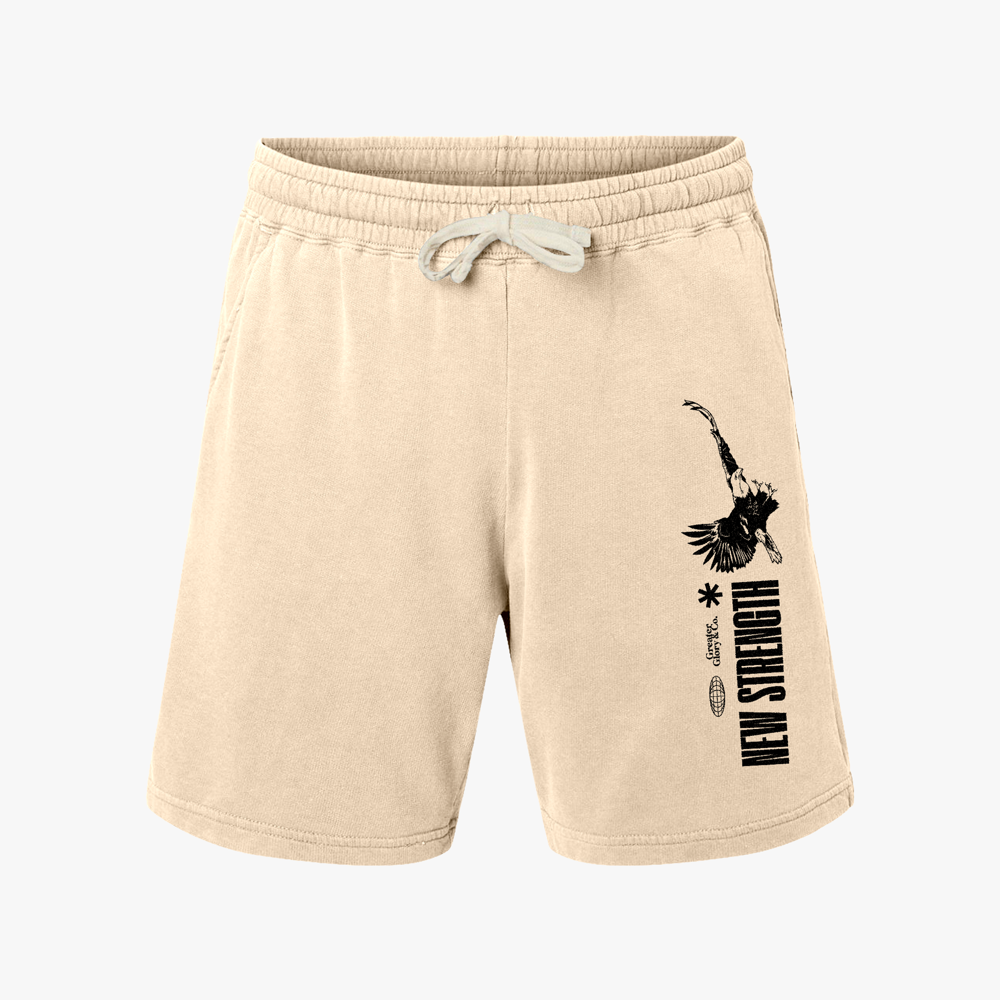 STRENGTH Lightweight Fleece Sweat Shorts for Relaxation, Perfect for Summer, Beach Days, Fitness, Casual Wear, Graphic Print