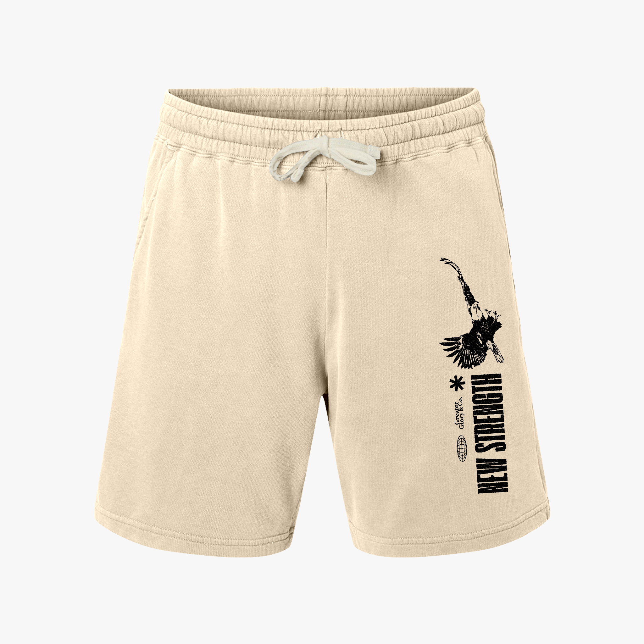 STRENGTH Lightweight Fleece Sweat Shorts for Relaxation, Perfect for Summer, Beach Days, Fitness, Casual Wear, Graphic Print