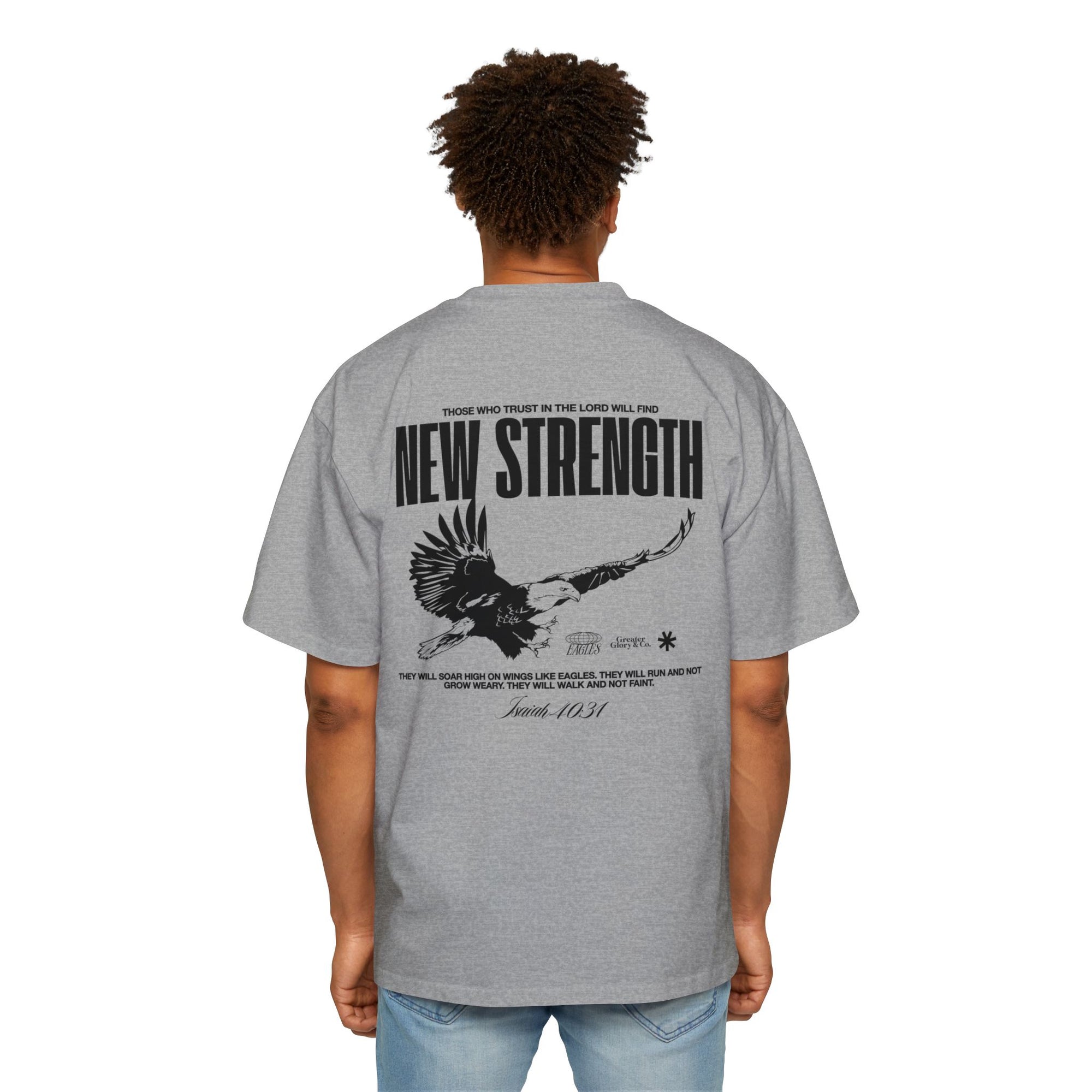 Soar with Strength – Oversized Tee Inspired by Isaiah 40:31 Men's Heavy Oversized Tee: Empowering Graphic Tee, Casual Streetwear, Unisex Comfort Shirt, Inspiring Gift for Him