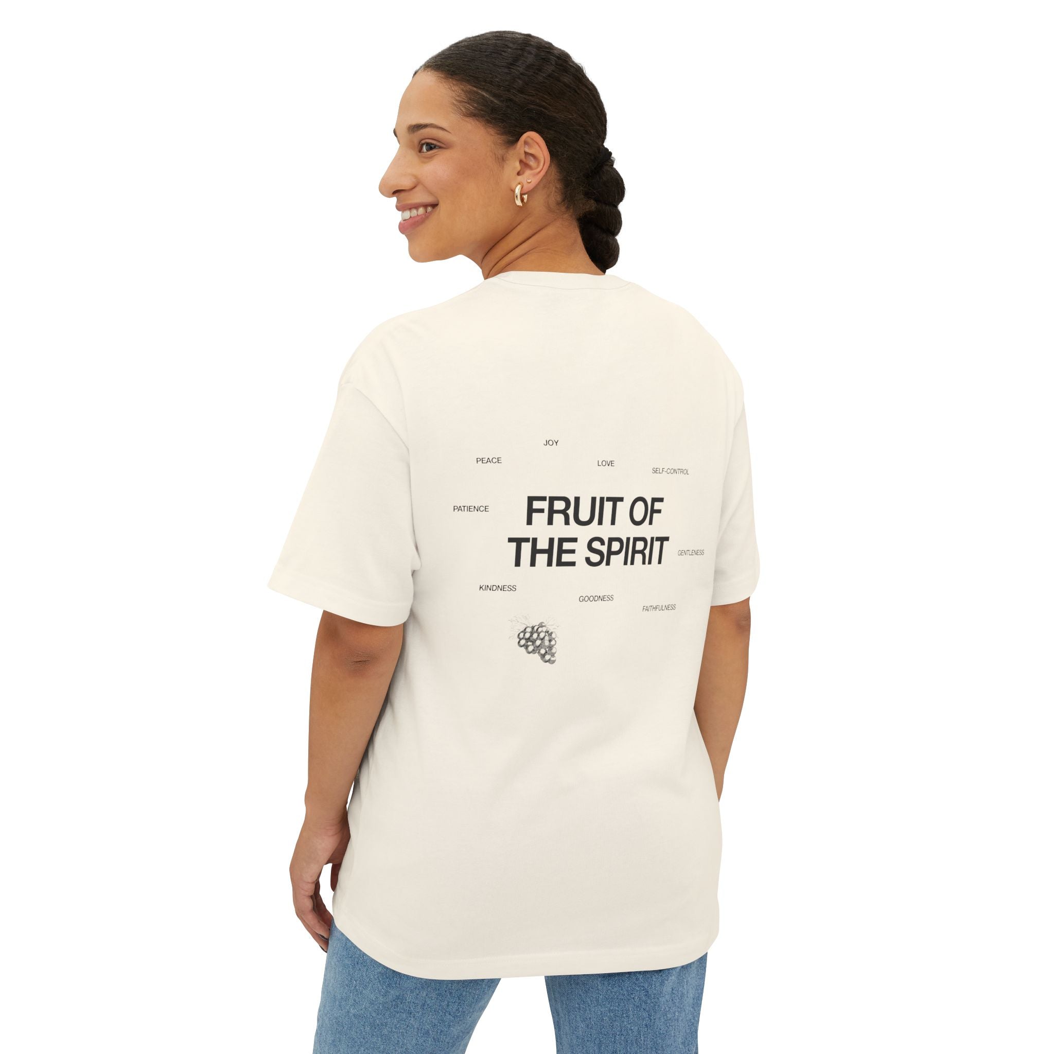 Unisex Oversized Boxy Tee - 'Fruit of the Spirit' Graphic T-Shirt for Casual Style, Layering, Gifts, Faith-Based Wear, Summer Fashion