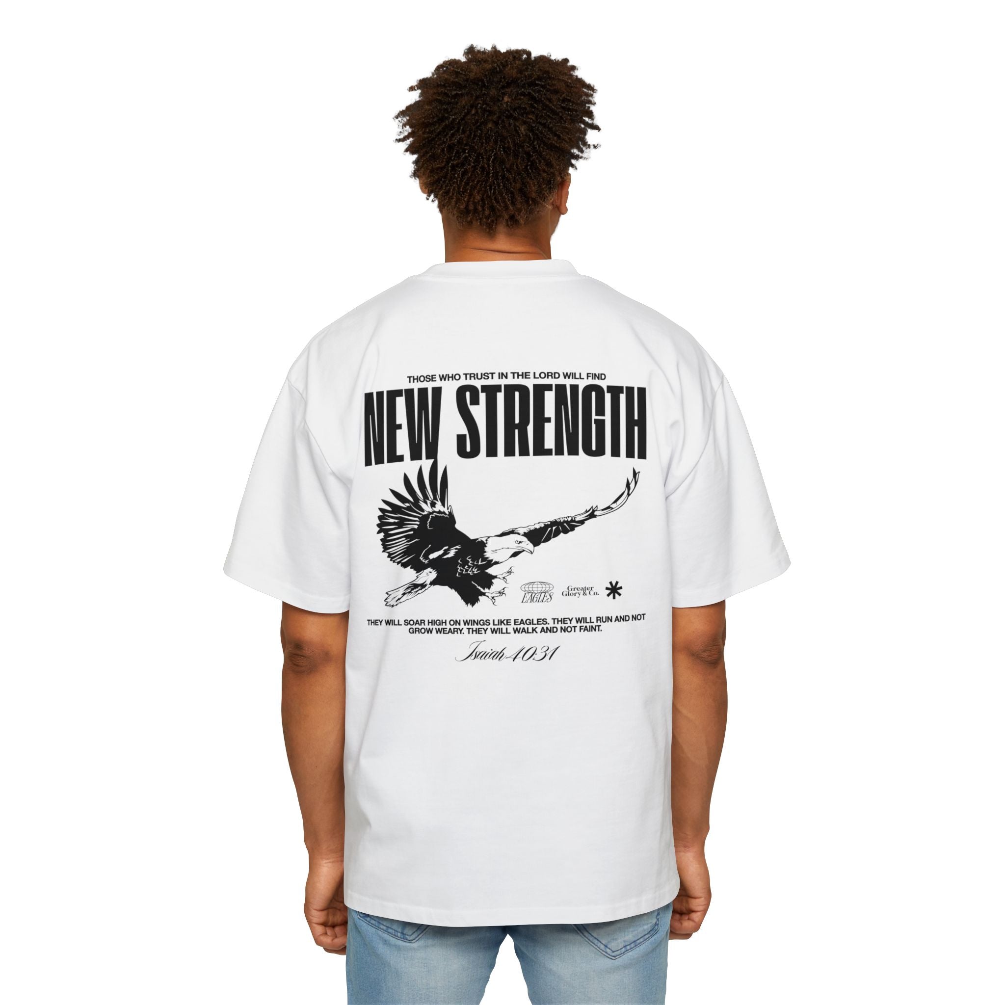 Soar with Strength – Oversized Tee Inspired by Isaiah 40:31 Men's Heavy Oversized Tee: Empowering Graphic Tee, Casual Streetwear, Unisex Comfort Shirt, Inspiring Gift for Him