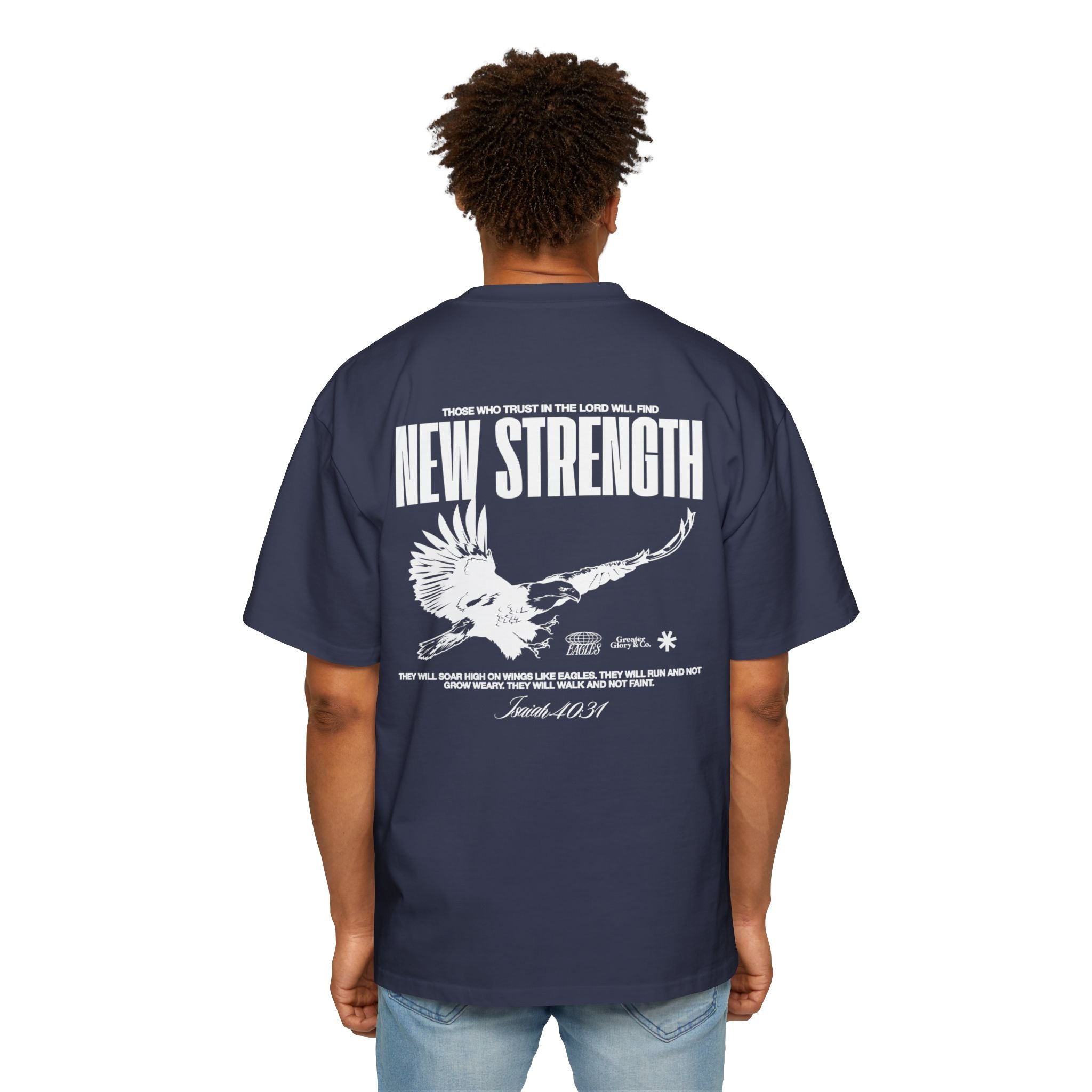 Soar with Strength – Oversized Tee Inspired by Isaiah 40:31 Men's Heavy Oversized Tee: Empowering Graphic Tee, Casual Streetwear, Unisex Comfort Shirt, Inspiring Gift for Him