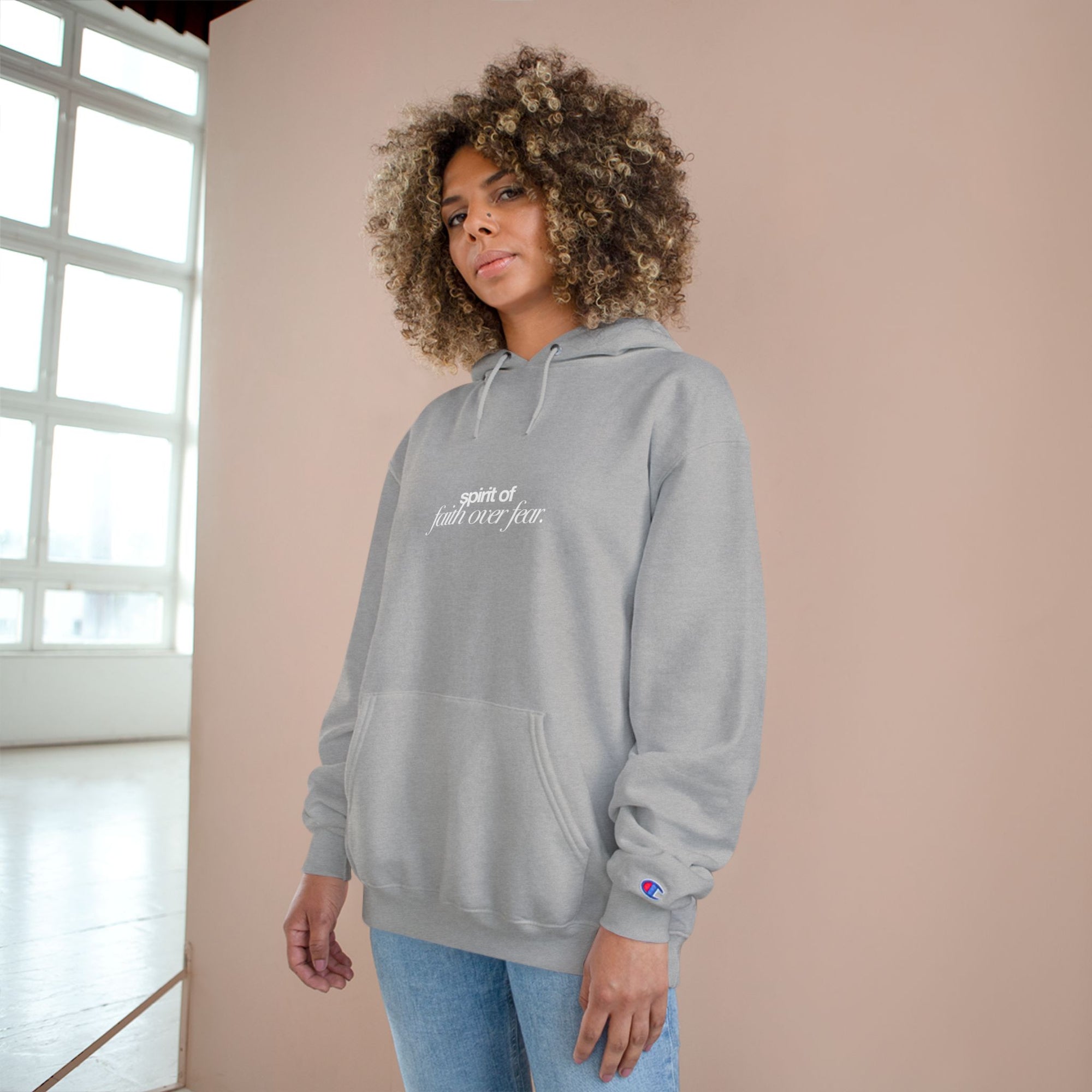 Inspirational Champion Hoodie - Spirit of Faith over Fear, Motivational Gift, Athleisure, Empowerment Apparel, Cozy Comfort