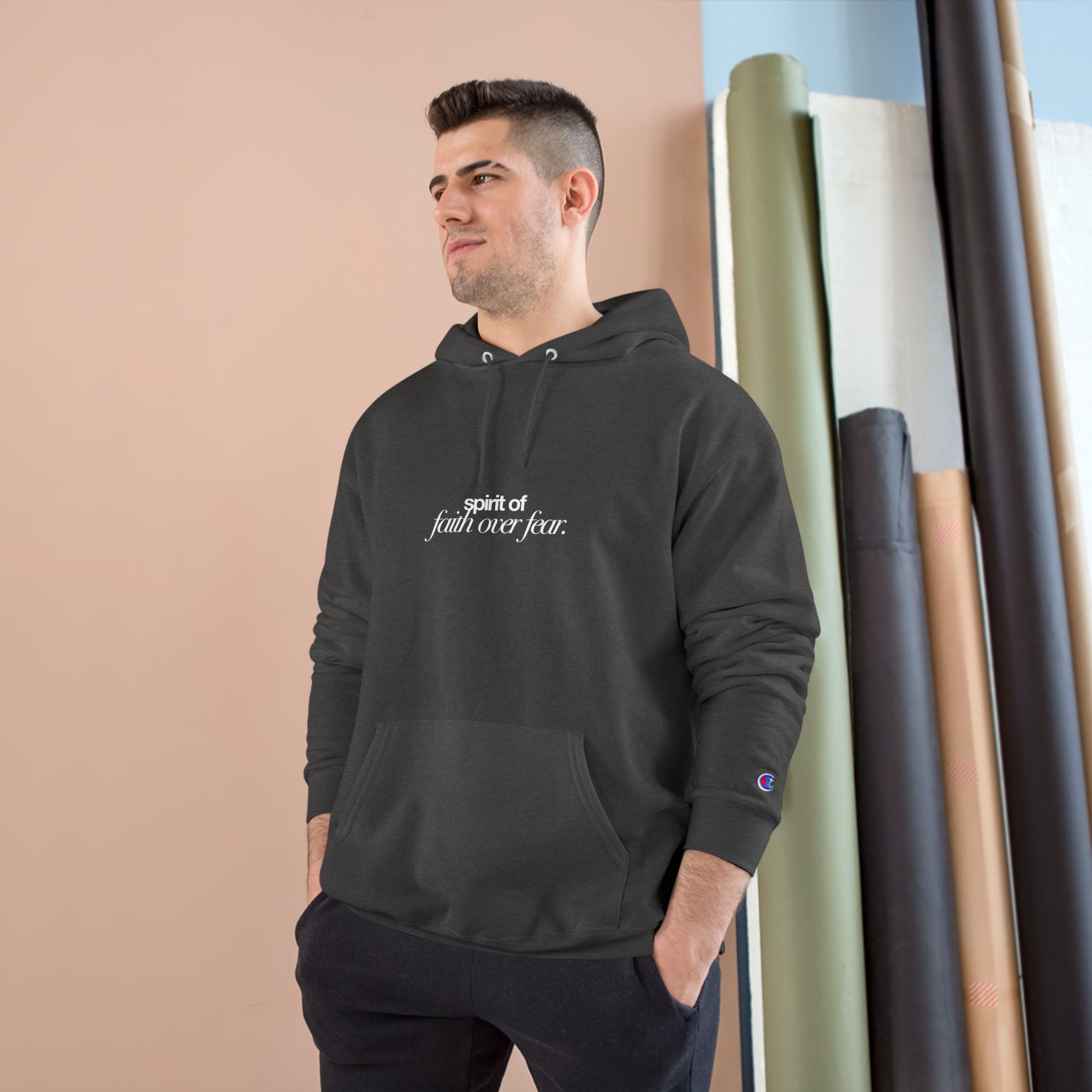 Inspirational Champion Hoodie - Spirit of Faith over Fear, Motivational Gift, Athleisure, Empowerment Apparel, Cozy Comfort