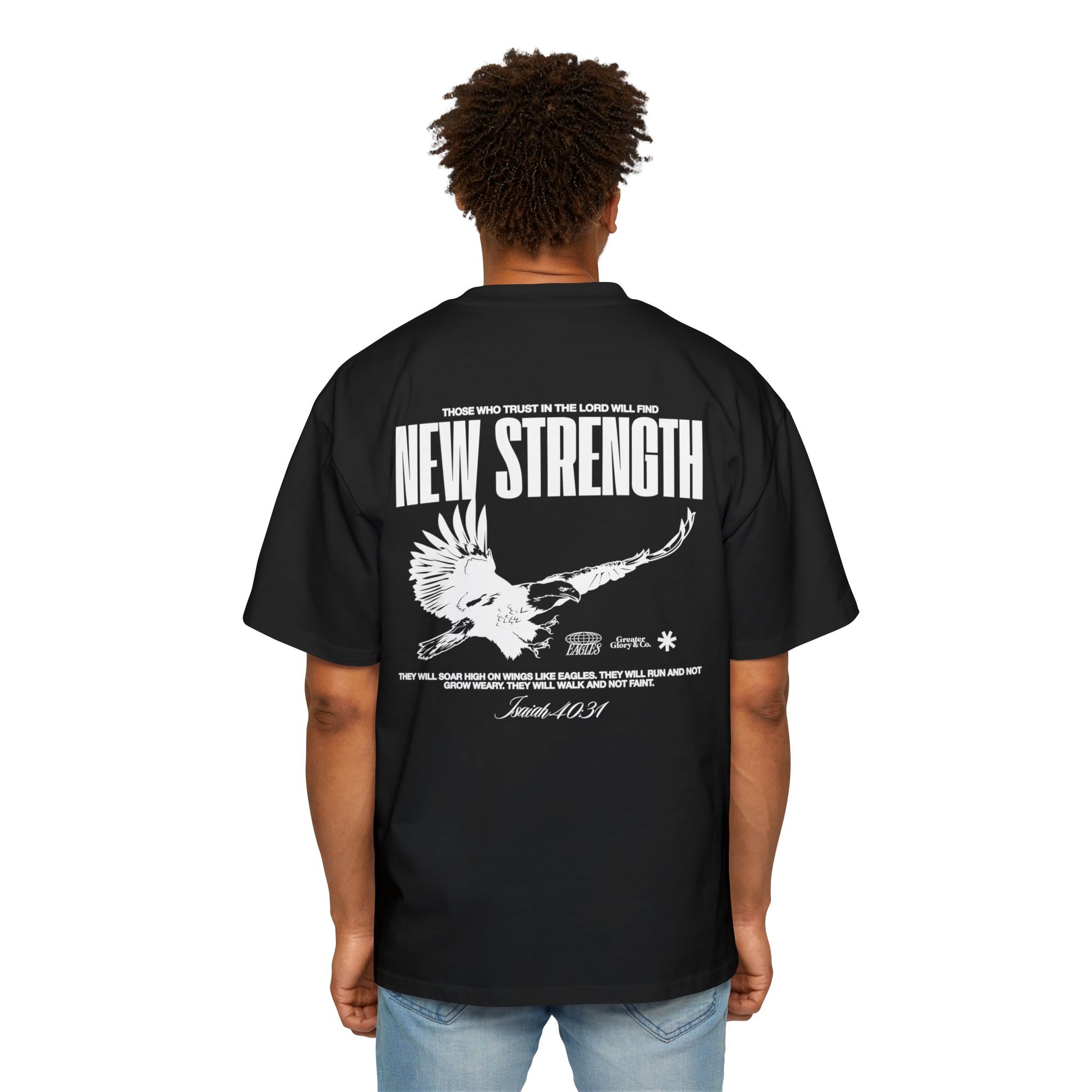 Soar with Strength – Oversized Tee Inspired by Isaiah 40:31 Men's Heavy Oversized Tee: Empowering Graphic Tee, Casual Streetwear, Unisex Comfort Shirt, Inspiring Gift for Him