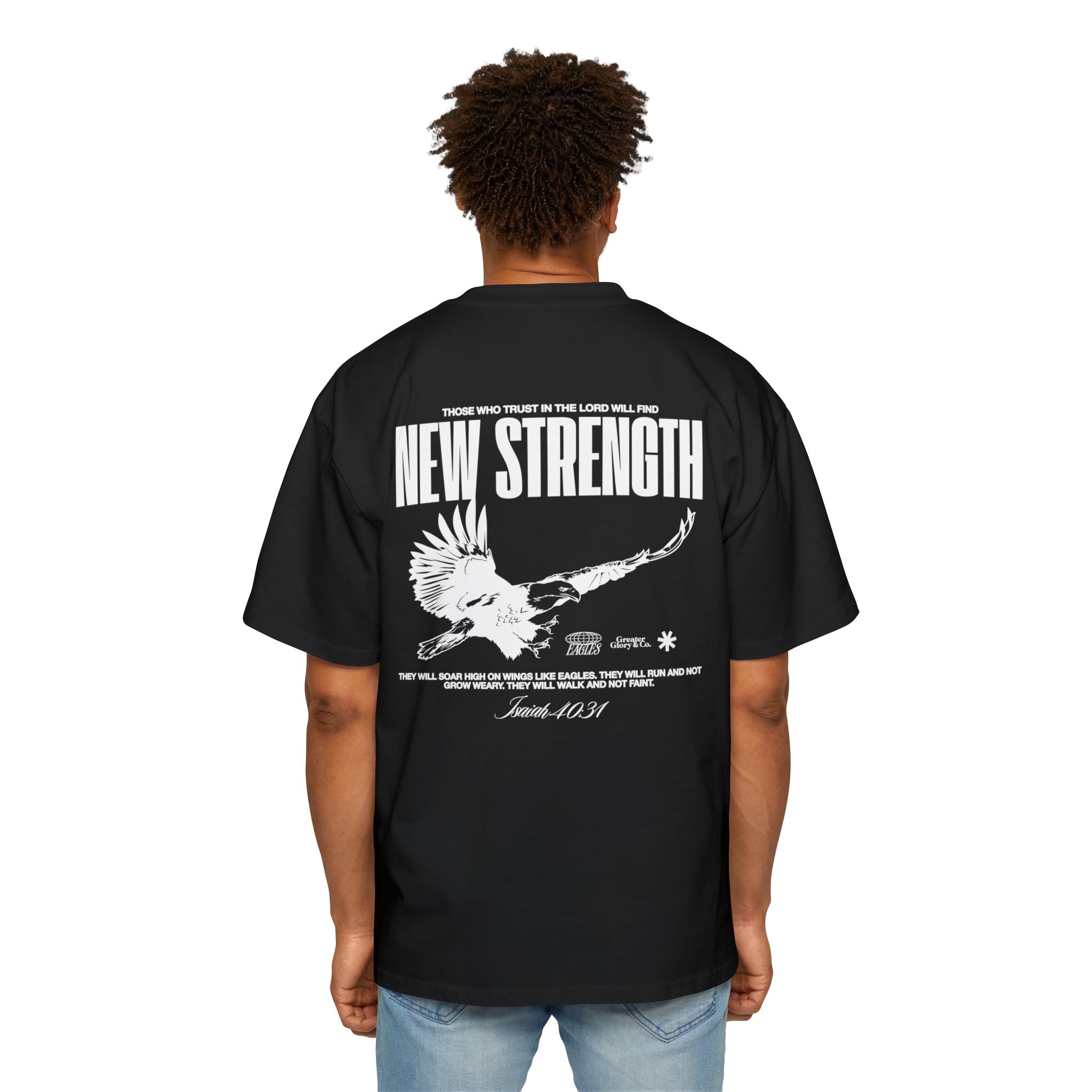 Soar with Strength – Oversized Tee Inspired by Isaiah 40:31 Men's Heavy Oversized Tee: Empowering Graphic Tee, Casual Streetwear, Unisex Comfort Shirt, Inspiring Gift for Him