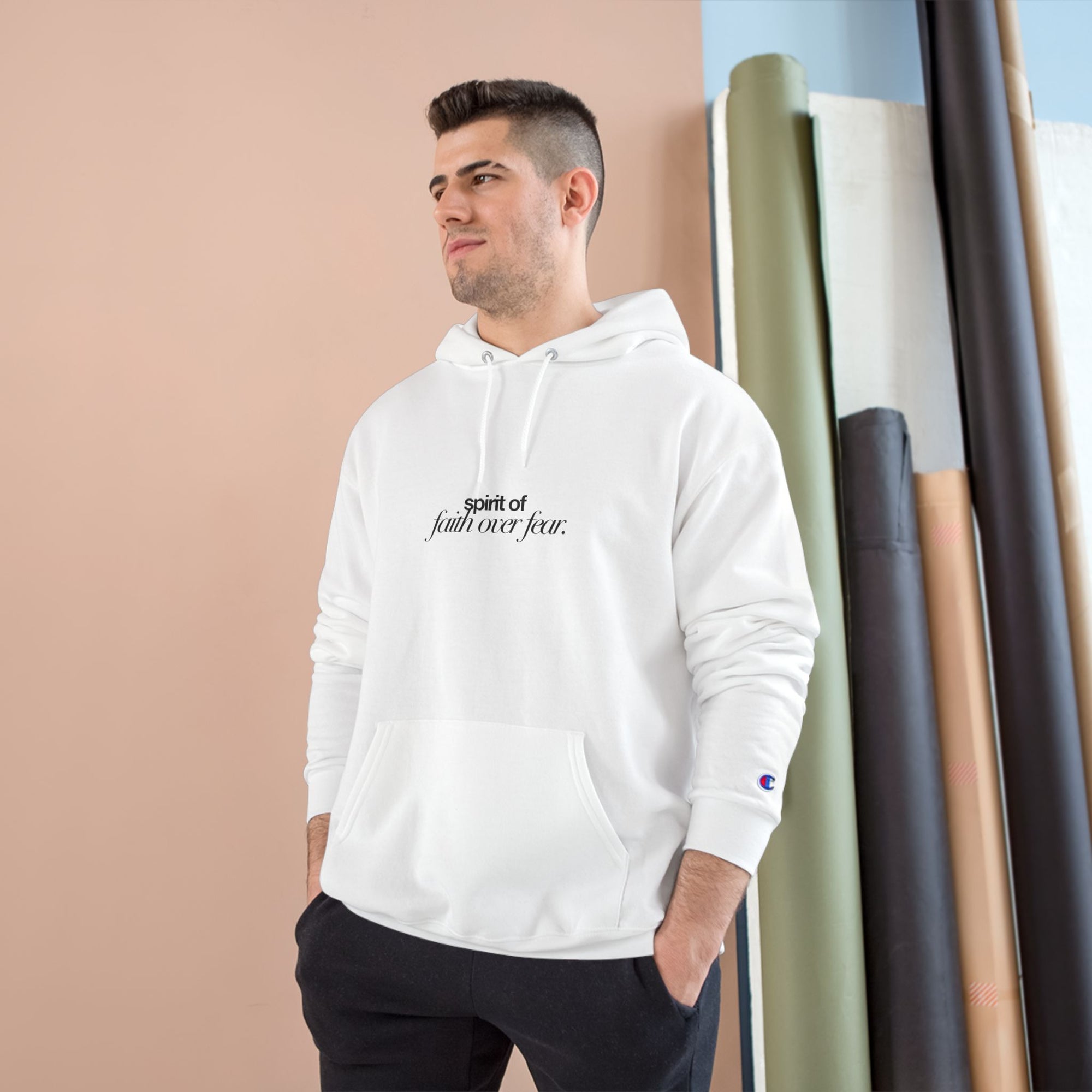 Inspirational Champion Hoodie - Spirit of Faith over Fear, Motivational Gift, Athleisure, Empowerment Apparel, Cozy Comfort